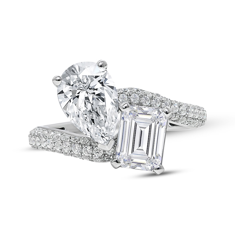 Main Image 1 of Toi et Moi Emerald-Cut & Pear-Shaped Lab-Grown Diamond Engagement Ring 3-1/2 ct tw 14K White Gold