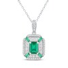 Thumbnail Image 1 of Emerald-Cut Lab-Created Emerald & White Lab-Created Sapphire Necklace Sterling Silver 18&quot;
