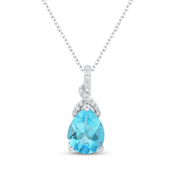 Pear-Shaped Swiss Blue Topaz & White Lab-Created Sapphire Drop Necklace Sterling Silver 18"