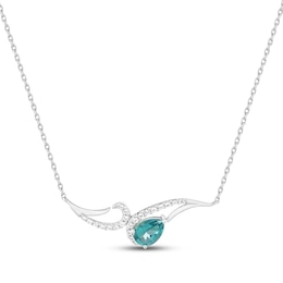 Pear-Shaped Oceanic Blue Topaz & White Lab-Created Sapphire Curved Bar Necklace Sterling Silver 18"