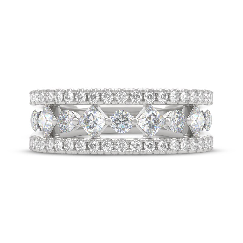 Main Image 3 of THE LEO First Light Diamond Princess & Round-Cut Three-Row Anniversary Ring 1 ct tw 14K White Gold