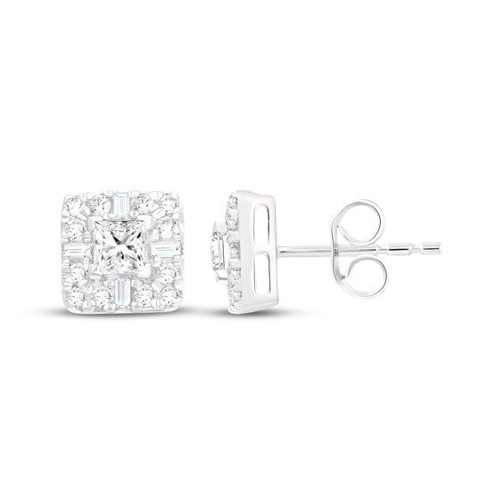 KAY Lab-Grown Diamonds Princess, Baguette & Round-Cut Stud Earrings 1 ct tw 14K White Gold