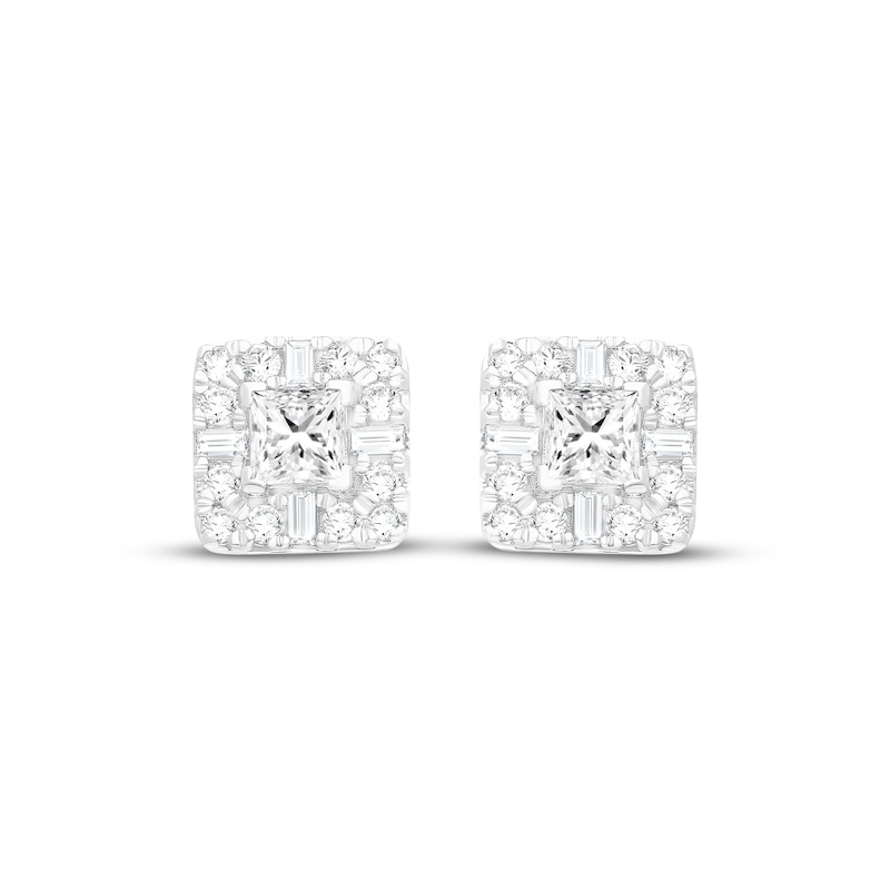 Main Image 2 of KAY Lab-Grown Diamonds Princess, Baguette & Round-Cut Stud Earrings 1 ct tw 14K White Gold