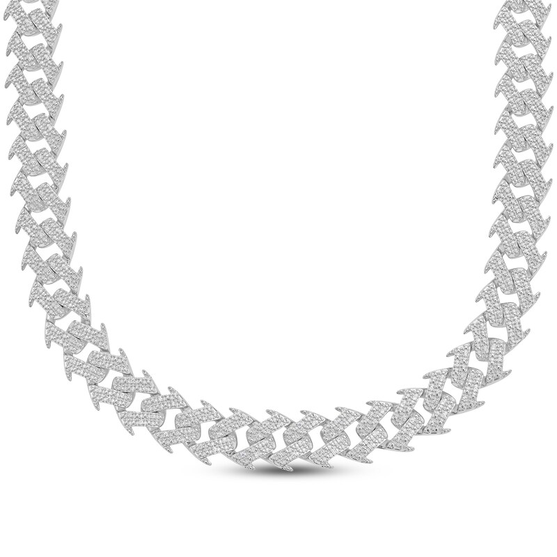 Main Image 2 of Men's Diamond Spiked Cuban Curb Chain Necklace 2 ct tw Hollow Sterling Silver 20"
