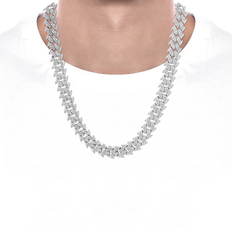 Main Image 4 of Men's Diamond Spiked Cuban Curb Chain Necklace 2 ct tw Hollow Sterling Silver 20"