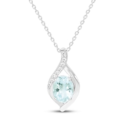 Oval-Cut Aquamarine & White Lab-Created Sapphire Necklace Sterling Silver 18"