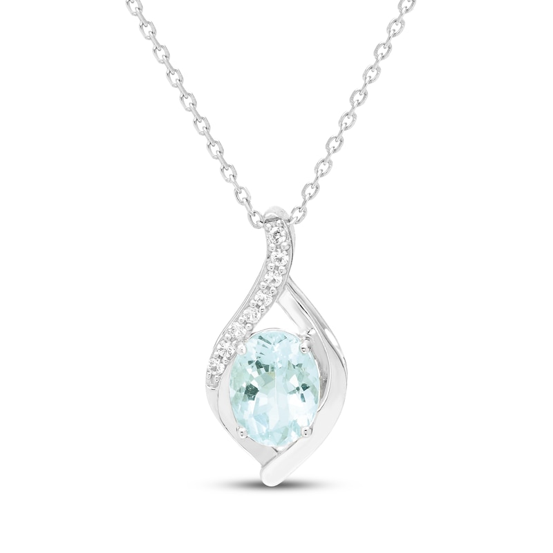 Main Image 1 of Oval-Cut Aquamarine & White Lab-Created Sapphire Necklace Sterling Silver 18"
