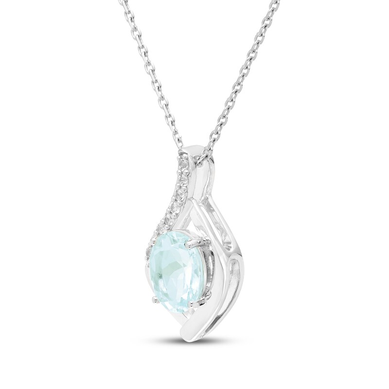 Main Image 2 of Oval-Cut Aquamarine & White Lab-Created Sapphire Necklace Sterling Silver 18"