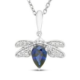 Pear-Shaped Blue Lab-Created Sapphire & White Lab-Created Sapphire Bee Necklace Sterling Silver 18"