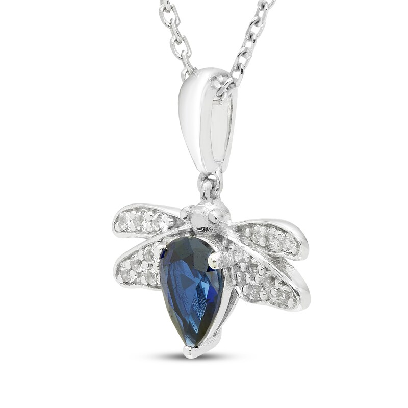 Main Image 2 of Pear-Shaped Blue Lab-Created Sapphire & White Lab-Created Sapphire Bee Necklace Sterling Silver 18"