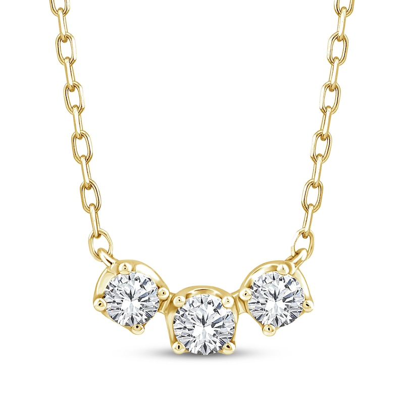 Main Image 1 of Memories Moments Magic Diamond Three-Stone Necklace 1/3 ct tw 10K Yellow Gold 17.5"