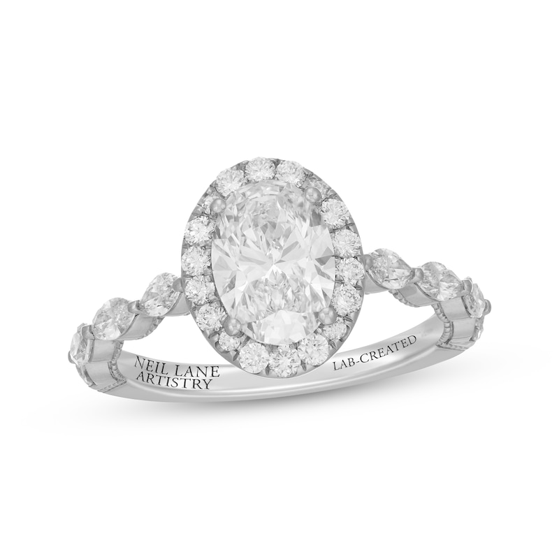 Main Image 1 of Neil Lane Artistry Oval-Cut Lab-Grown Diamond Halo Engagement Ring 2-1/2 ct tw 14K White Gold