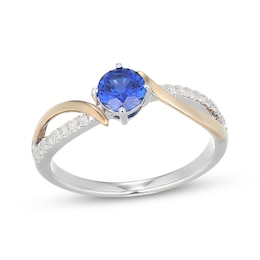 Blue Lab-Created Sapphire & Diamond Bypass Ring 1/10 ct tw Sterling Silver & 10K Yellow Gold