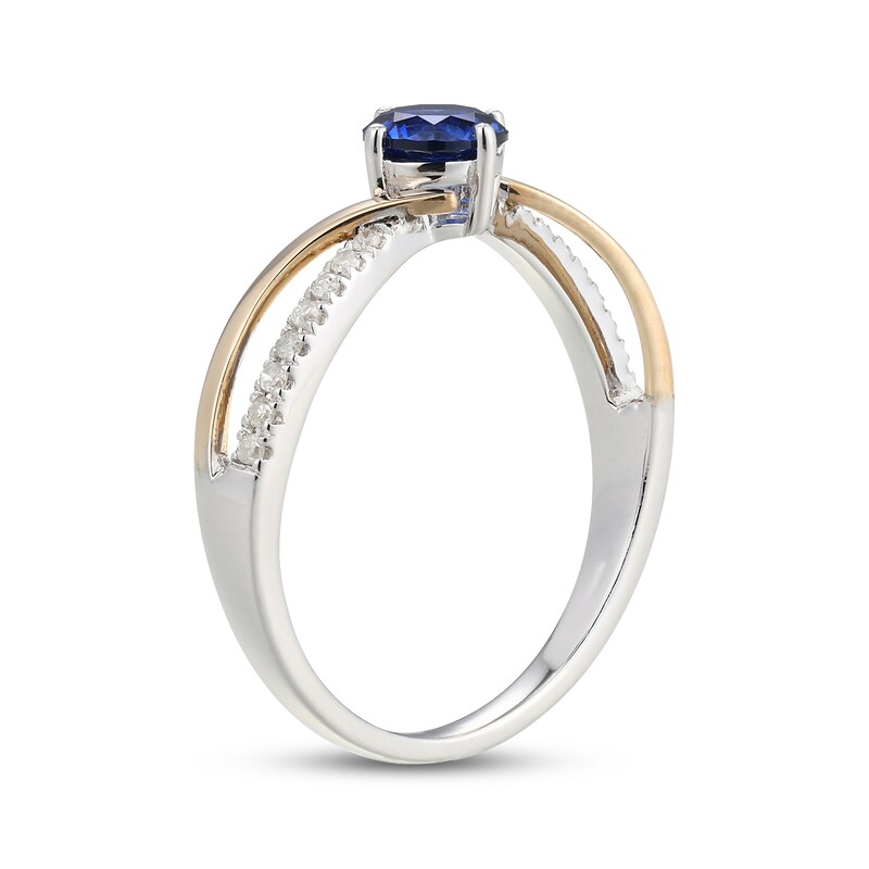 Main Image 2 of Blue Lab-Created Sapphire & Diamond Bypass Ring 1/10 ct tw Sterling Silver & 10K Yellow Gold