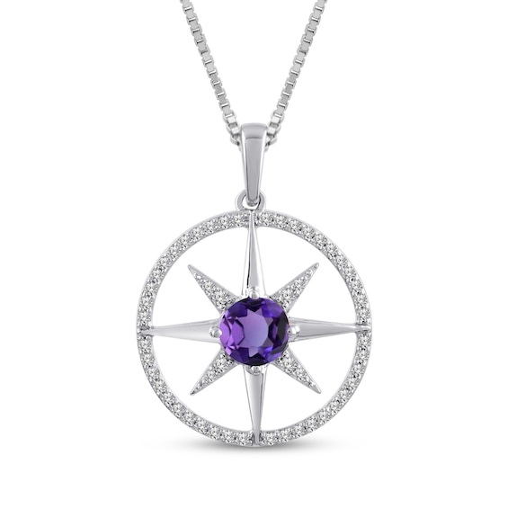 Amethyst & White Lab-Created Sapphire Star Circle Necklace Sterling Silver 18"