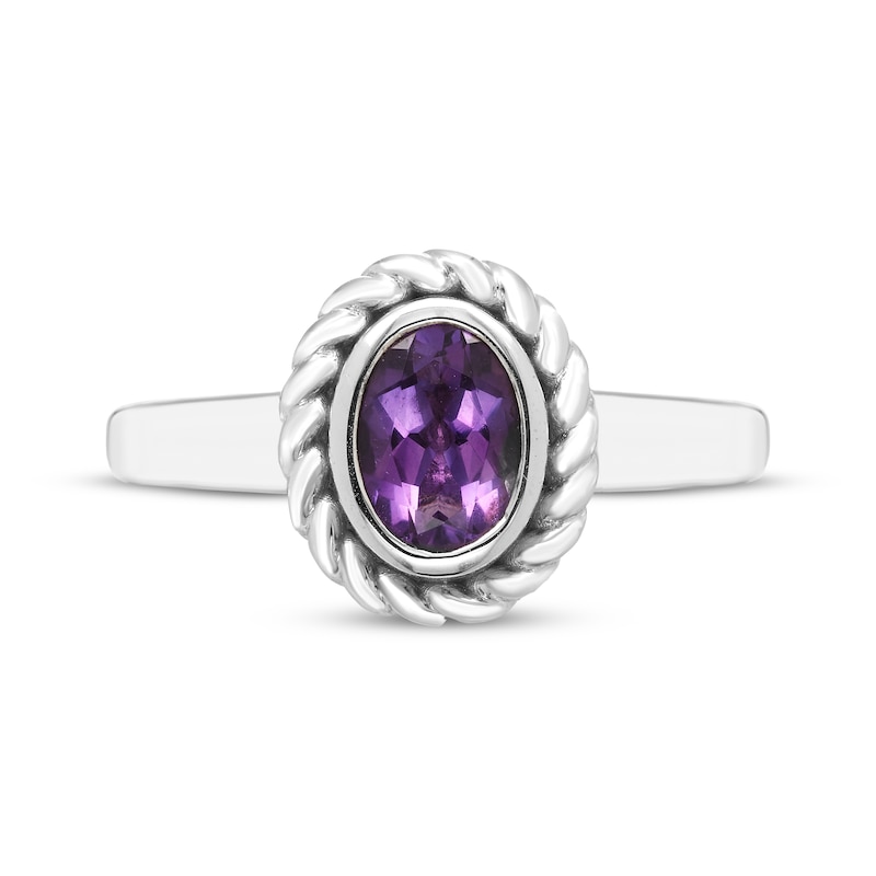 Main Image 3 of Oval-Cut Amethyst Solitaire Twist Frame Ring Sterling Silver