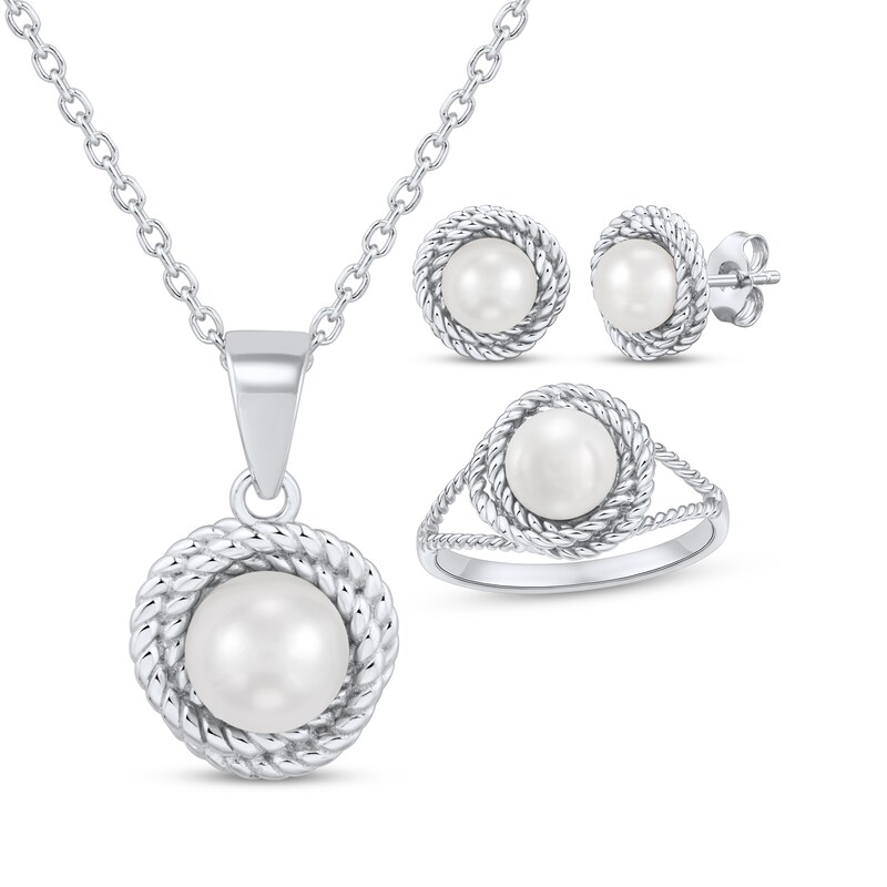 Main Image 1 of Cultured Pearl Rope-Twist Frame Gift Set Sterling Silver