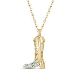 Diamond Cowboy Boot Necklace 1/20 ct tw 10K Yellow Gold 18"