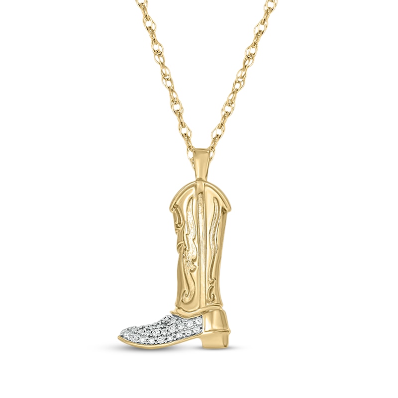 Main Image 1 of Diamond Cowboy Boot Necklace 1/20 ct tw 10K Yellow Gold 18"