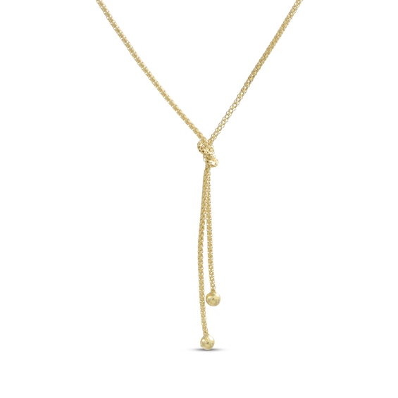 1.2mm Popcorn Chain Knot Lariat Necklace Hollow 14K Yellow Gold 18"
