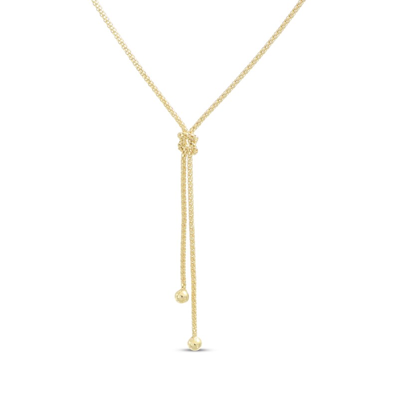 Main Image 2 of 1.2mm Popcorn Chain Knot Lariat Necklace Hollow 14K Yellow Gold 18"