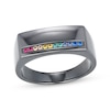 Thumbnail Image 1 of Men's Multicolor Lab-Created Gemstone Rectangle Ring Matte Gunmetal-Plated Sterling Silver