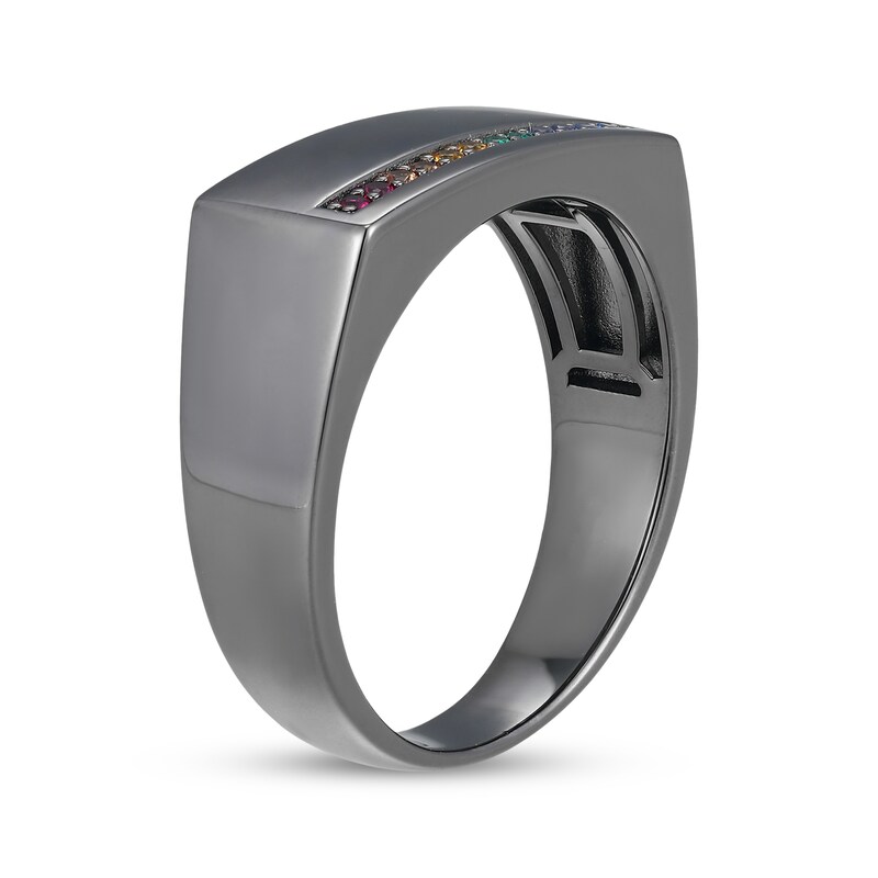 Main Image 2 of Men's Multicolor Lab-Created Gemstone Rectangle Ring Matte Gunmetal-Plated Sterling Silver