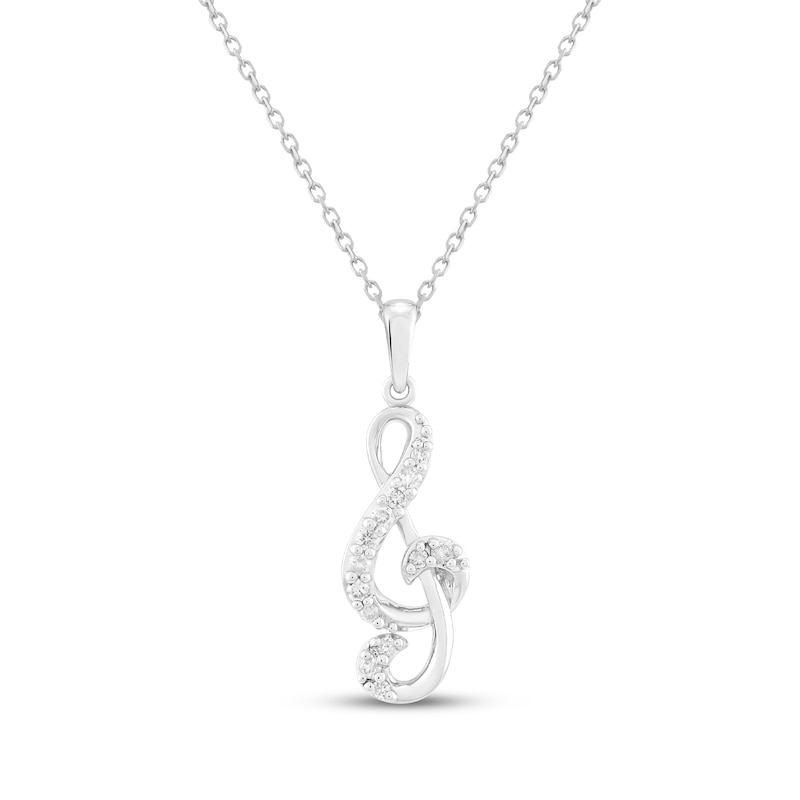 Main Image 1 of Diamond Treble Clef Necklace 1/6 ct tw Sterling Silver 18"