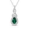Thumbnail Image 1 of Pear-Shaped Lab-Created Emerald & White Lab-Created Sapphire Swirl Necklace Sterling Silver 18"