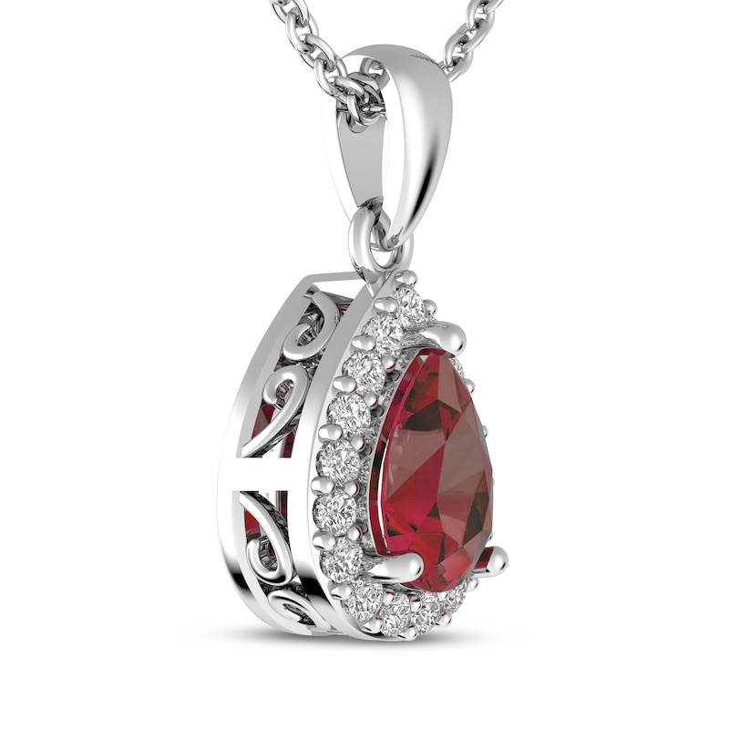 Main Image 2 of Pear-Shaped Lab-Created Ruby & White Lab-Created Sapphire Halo Necklace Sterling Silver 18"