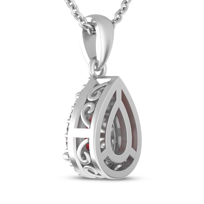 Main Image 3 of Pear-Shaped Lab-Created Ruby & White Lab-Created Sapphire Halo Necklace Sterling Silver 18"