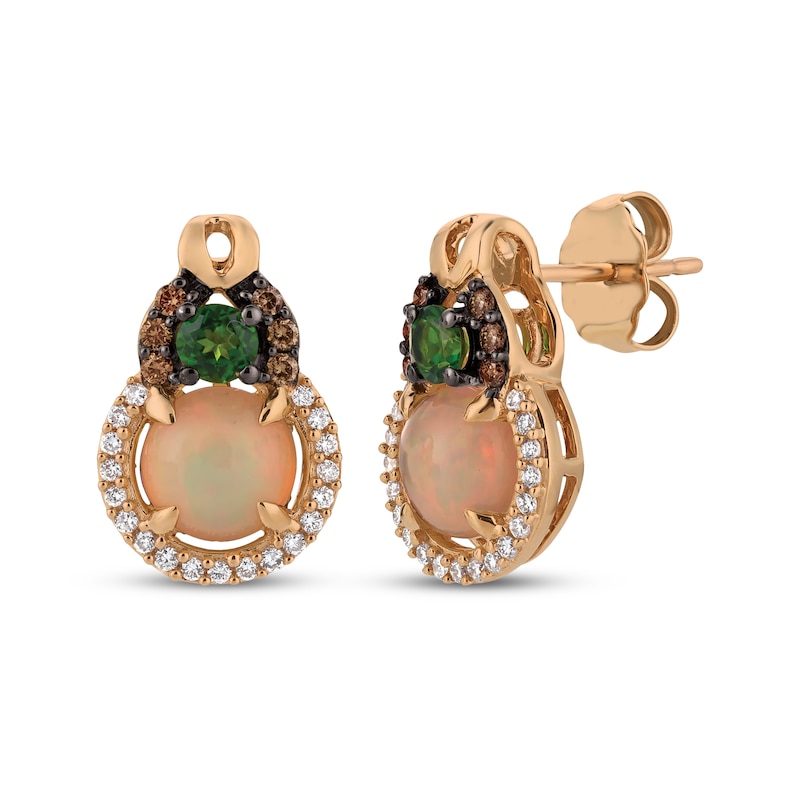 Main Image 1 of Le Vian Opal & Chrome Diopside Earrings 1/4 ct tw Diamonds 14K Strawberry Gold