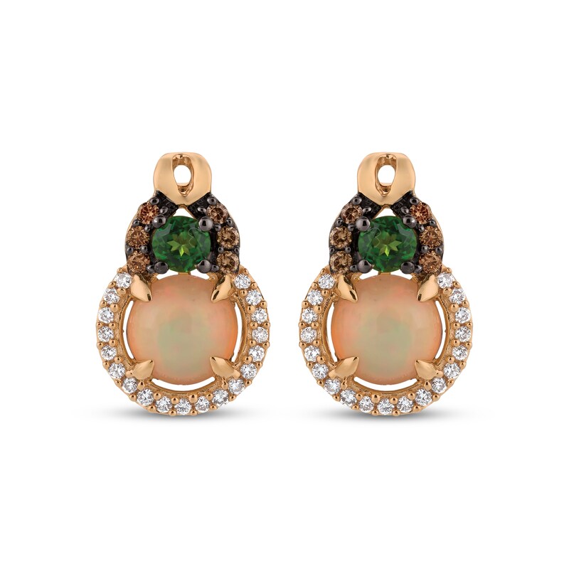 Main Image 2 of Le Vian Opal & Chrome Diopside Earrings 1/4 ct tw Diamonds 14K Strawberry Gold