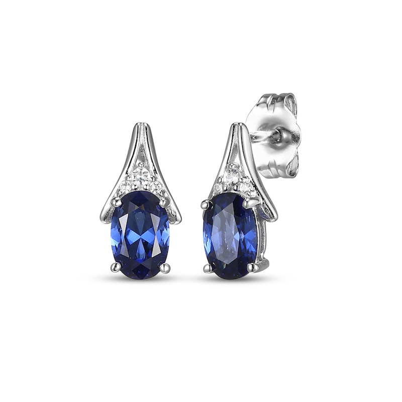 Main Image 1 of Oval-Cut Blue Lab-Created Sapphire & White Lab-Created Sapphire Drop Earrings Sterling Silver