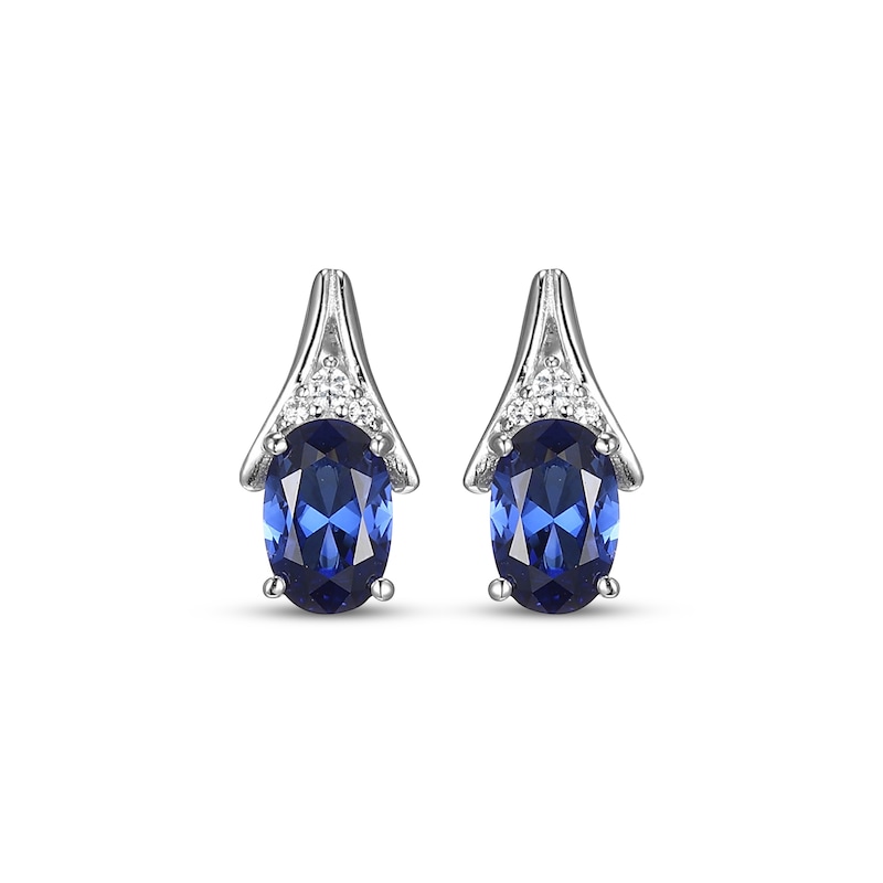 Main Image 2 of Oval-Cut Blue Lab-Created Sapphire & White Lab-Created Sapphire Drop Earrings Sterling Silver