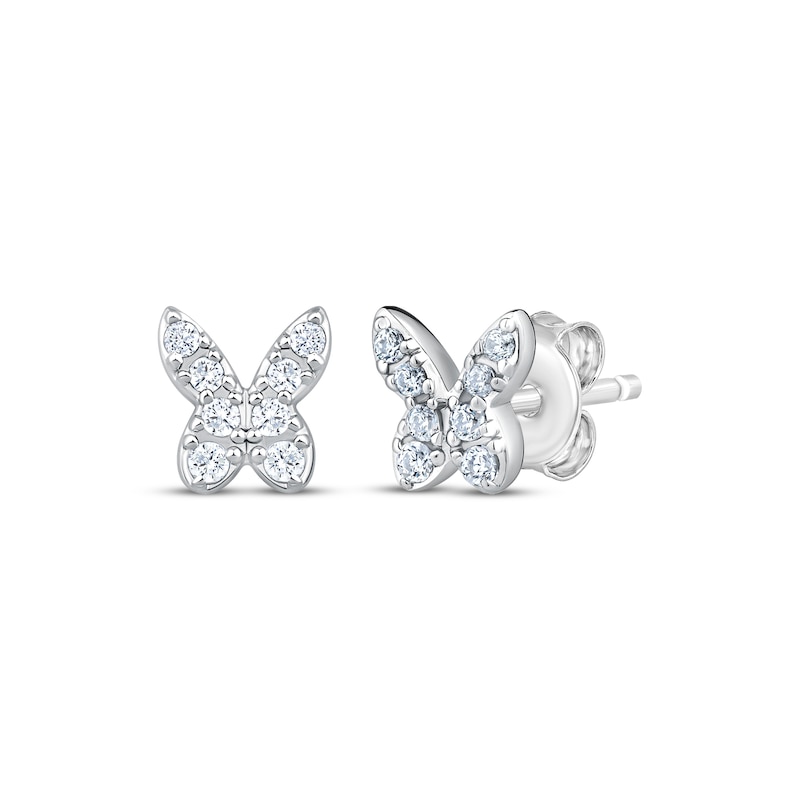 Main Image 1 of Diamond Butterfly Stud Earrings 1/10 ct tw 10K White Gold