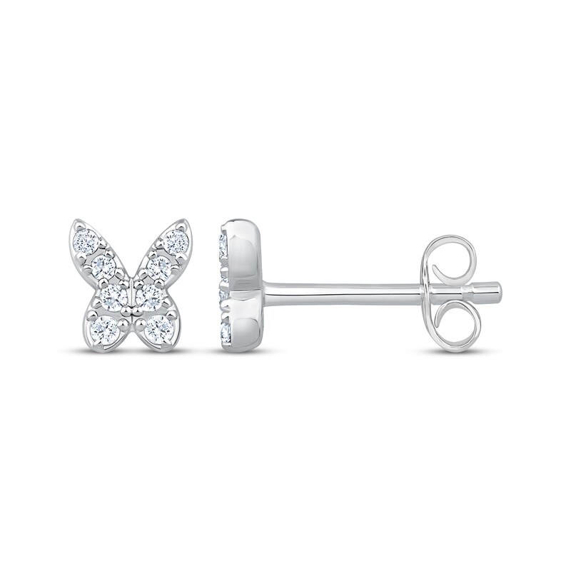 Main Image 3 of Diamond Butterfly Stud Earrings 1/10 ct tw 10K White Gold