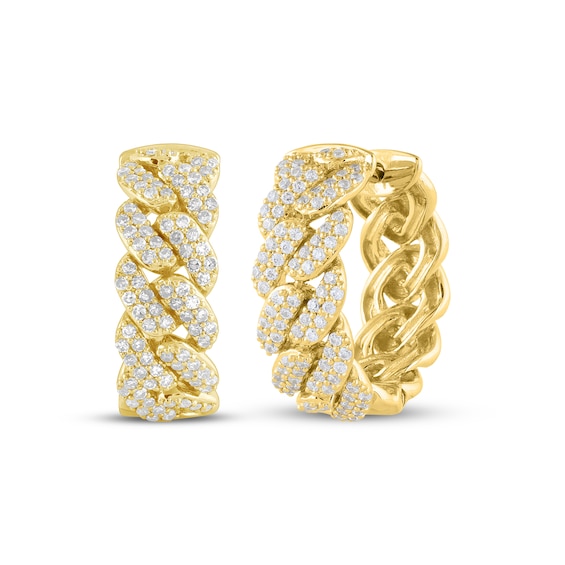 Men's Diamond Curb Link Huggie Hoop Earrings 3/4 ct tw 10K Yellow Gold