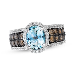 Le Vian Oval-Cut Aquamarine Halo Ring 1-1/5 ct tw Diamonds 14K Vanilla Gold