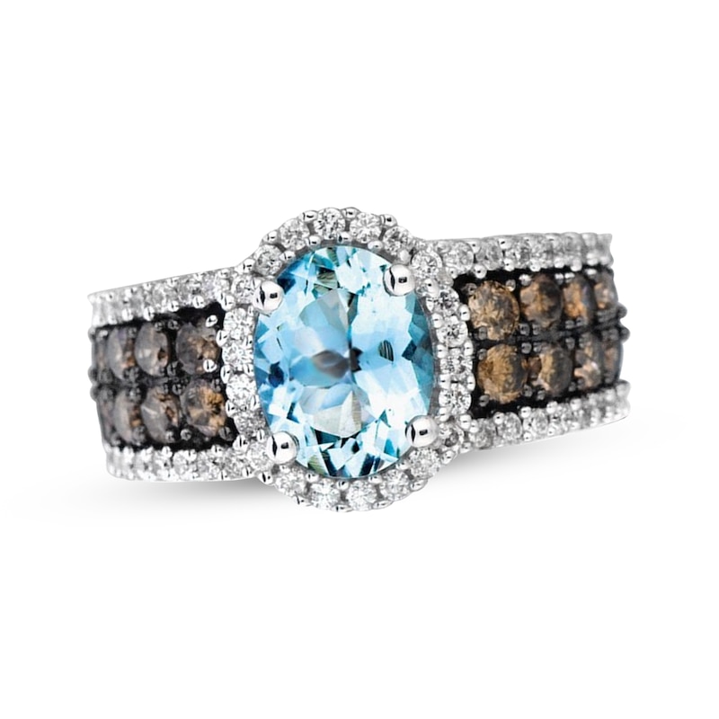 Main Image 1 of Le Vian Oval-Cut Aquamarine Halo Ring 1-1/5 ct tw Diamonds 14K Vanilla Gold