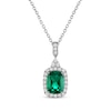 Thumbnail Image 1 of Cushion-Cut Lab-Created Emerald & White Lab-Created Sapphire Necklace Sterling Silver 18"