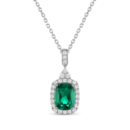 Cushion-Cut Lab-Created Emerald & White Lab-Created Sapphire Necklace Sterling Silver 18"