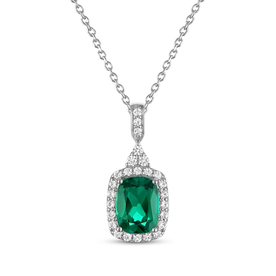 Cushion-Cut Lab-Created Emerald & White Lab-Created Sapphire Necklace Sterling Silver 18"