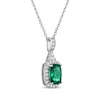 Thumbnail Image 2 of Cushion-Cut Lab-Created Emerald & White Lab-Created Sapphire Necklace Sterling Silver 18"