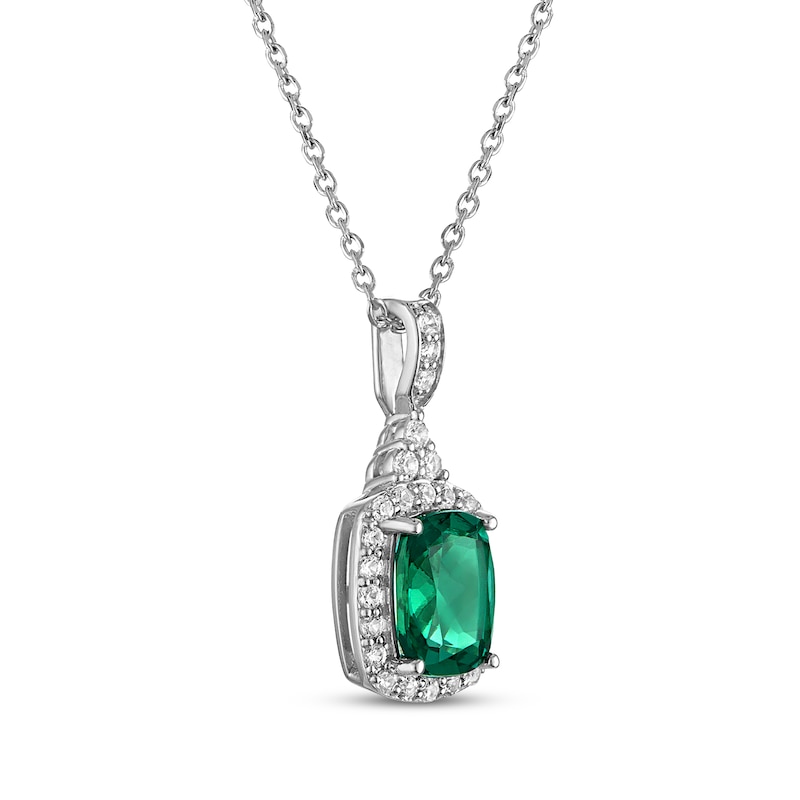 Main Image 2 of Cushion-Cut Lab-Created Emerald & White Lab-Created Sapphire Necklace Sterling Silver 18"