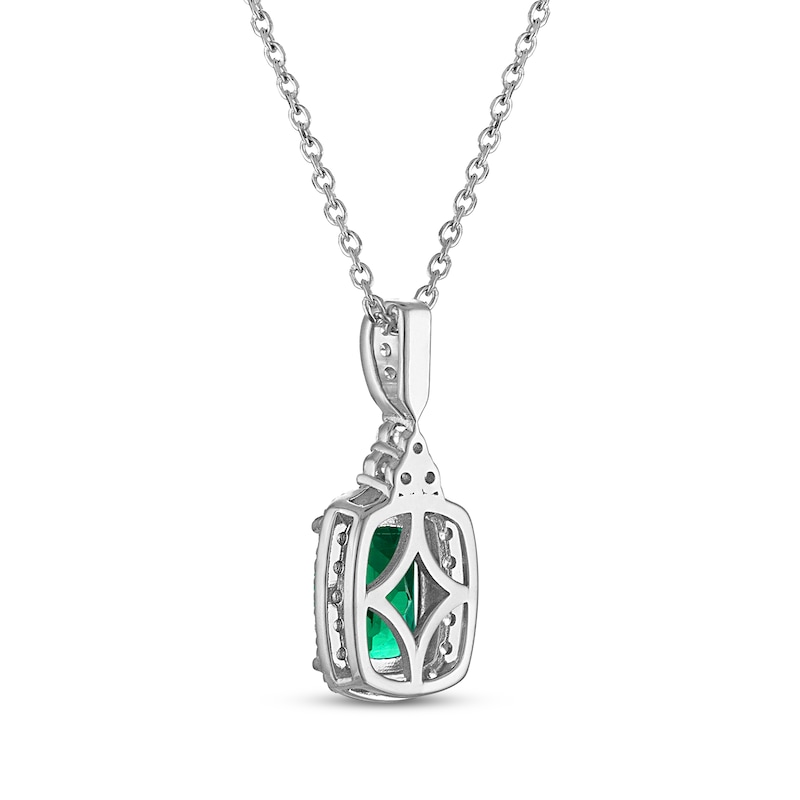 Main Image 3 of Cushion-Cut Lab-Created Emerald & White Lab-Created Sapphire Necklace Sterling Silver 18"