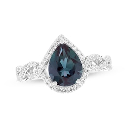 Pear-Shaped Lab-Created Alexandrite & White Lab-Created Sapphire Twist Ring Sterling Silver