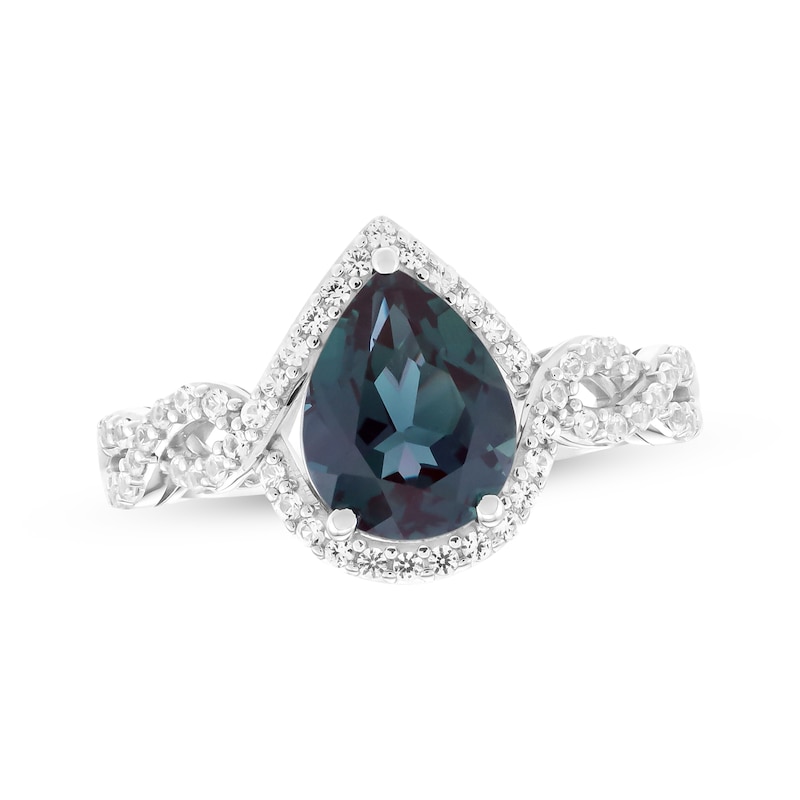 Main Image 1 of Pear-Shaped Lab-Created Alexandrite & White Lab-Created Sapphire Twist Ring Sterling Silver
