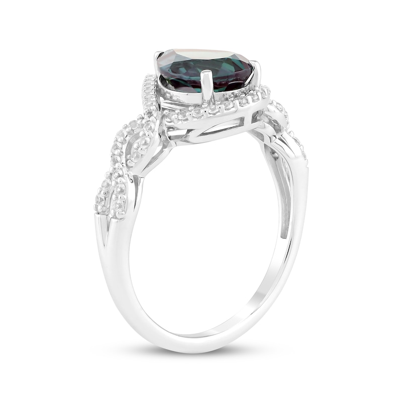 Main Image 2 of Pear-Shaped Lab-Created Alexandrite & White Lab-Created Sapphire Twist Ring Sterling Silver