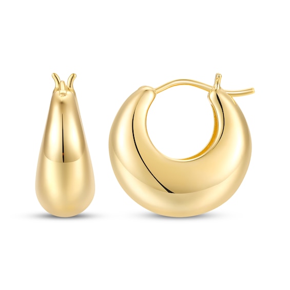 Puff Oval Hoop Earrings 24K Yellow Gold Vermeil Sterling Silver